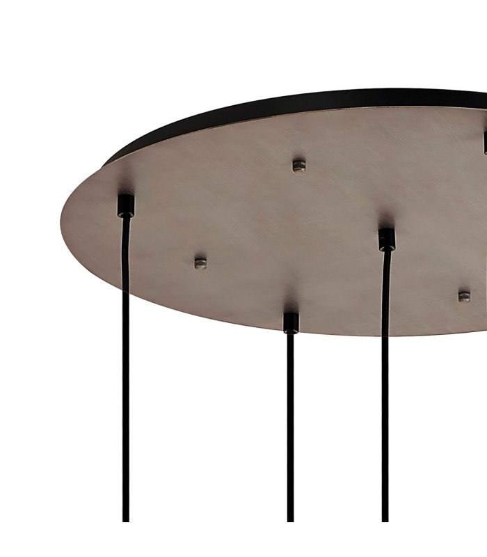 Yorktown 65cm Round 5 Light Pendant 20cm Tubular Ribbed Glass Antique Silver/Matt Black Clear-8