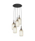 Yorktown 65cm Round 5 Light Pendant 20cm Tubular Ribbed Glass Antique Silver/Matt Black Champagne-1