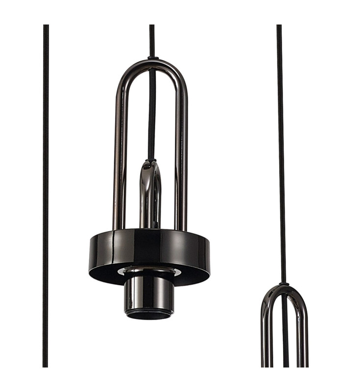 Yorktown 65cm Round 5 Light Pendant 20cm Tubular Ribbed Glass Black Chrome/Matt Black Clear-9