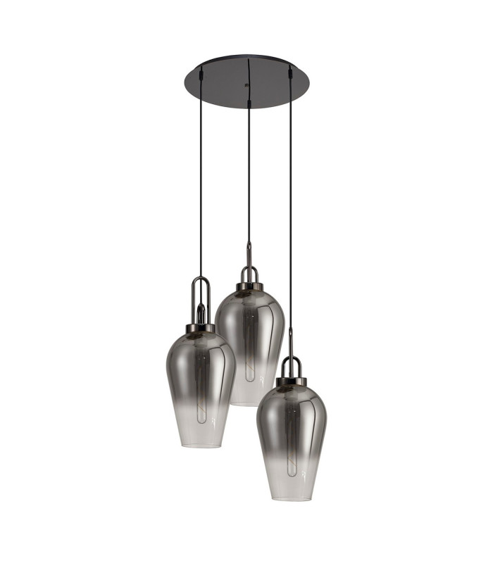 Yorktown 68cm Round 3 Light Pendant 23cm Pear Glass Black Chrome/Matt Black Smoked/Clear-4