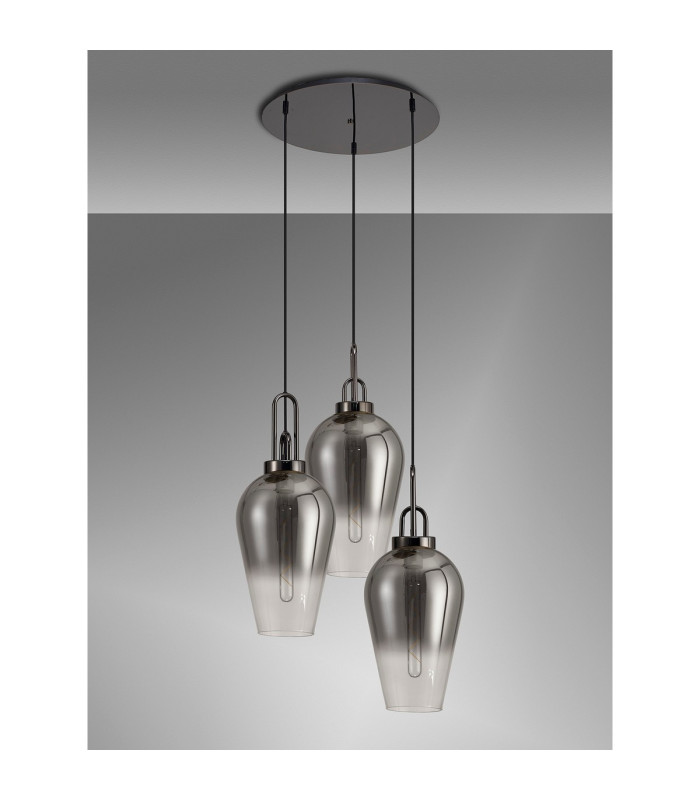 Yorktown 68cm Round 3 Light Pendant 23cm Pear Glass Black Chrome/Matt Black Smoked/Clear-9
