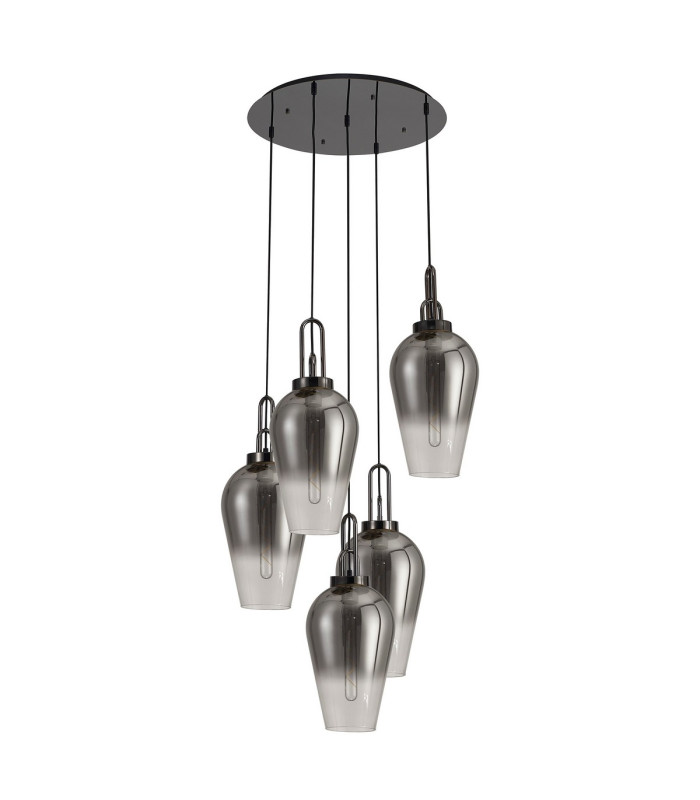 Yorktown 78cm Round 5 Light Pendant 23cm Pear Glass Black Chrome/Matt Black Smoked/Clear-4