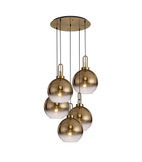 Yorktown 75cm Round 5 Light Pendant 30cm Globe Glass Brass Gold/Matt Black Brass Gold/Clear-1