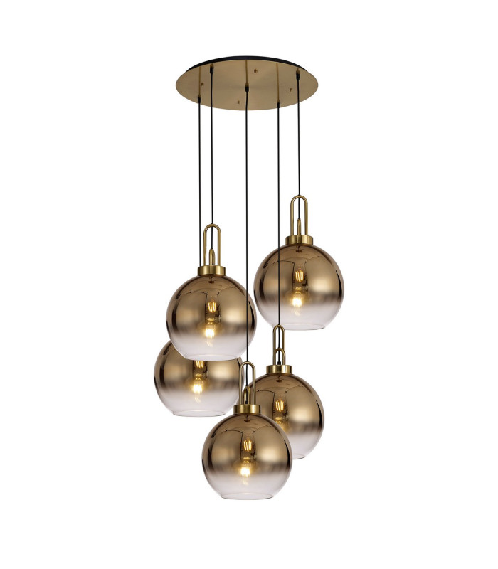Yorktown 75cm Round 5 Light Pendant 30cm Globe Glass Brass Gold/Matt Black Brass Gold/Clear-1