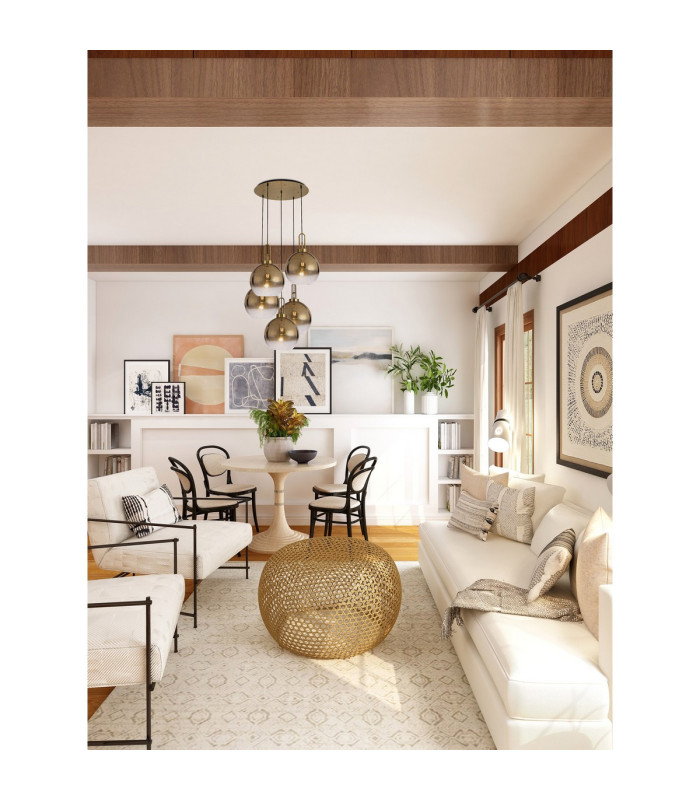 Yorktown 75cm Round 5 Light Pendant 30cm Globe Glass Brass Gold/Matt Black Brass Gold/Clear-4