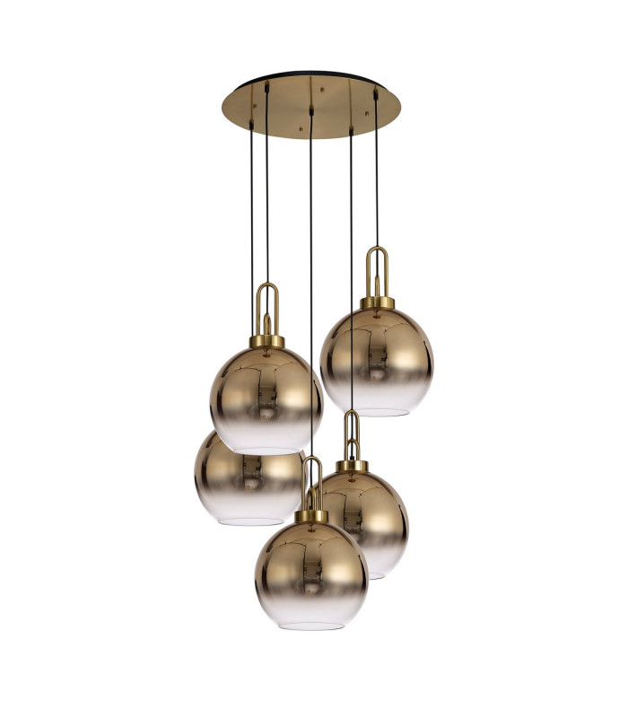Yorktown 75cm Round 5 Light Pendant 30cm Globe Glass Brass Gold/Matt Black Brass Gold/Clear-5