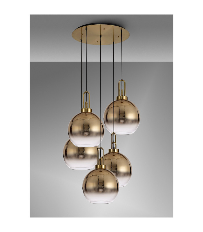Yorktown 75cm Round 5 Light Pendant 30cm Globe Glass Brass Gold/Matt Black Brass Gold/Clear-11