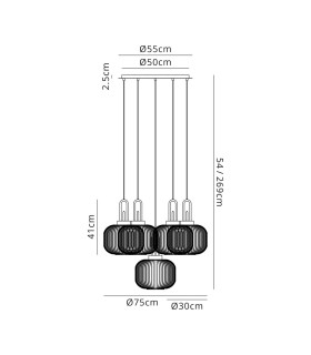 Yorktown 75cm 2.5m Round Pendant 5 x E27 Brass Gold/Matt Black 30cm Pumpkin Shaped Ribbed Champagne Glass-2