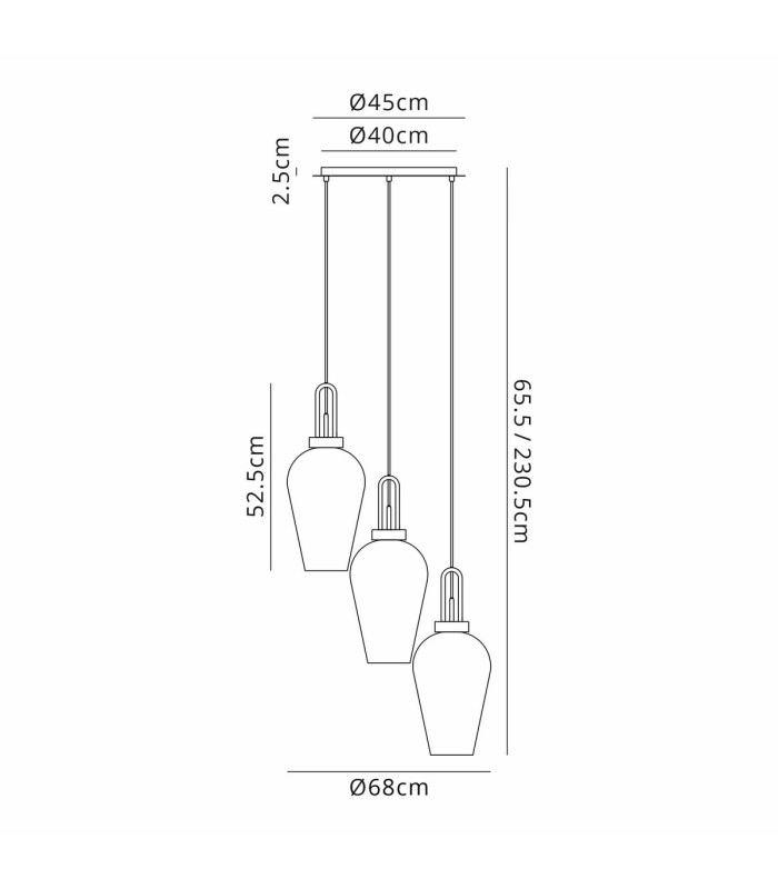 Yorktown 68cm Round 3 Light Pendant 23cm Pear Glass Brass Gold/Matt Black Brass Gold/Clear-2