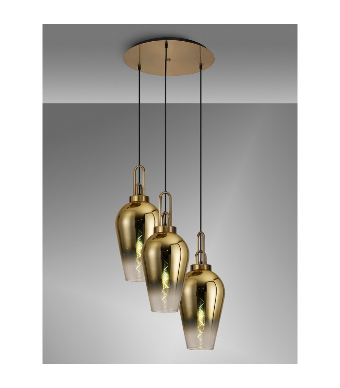 Yorktown 68cm Round 3 Light Pendant 23cm Pear Glass Brass Gold/Matt Black Brass Gold/Clear-3
