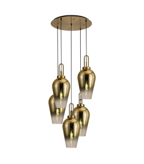 Yorktown 78cm Round 5 Light Pendant 23cm Pear Glass Brass Gold/Matt Black Brass Gold/Clear-1
