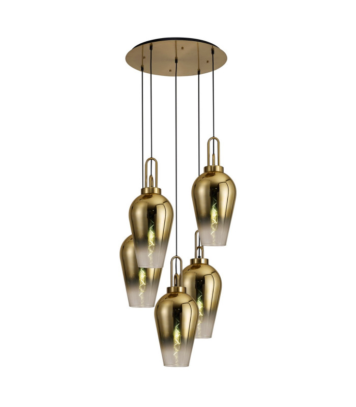 Yorktown 78cm Round 5 Light Pendant 23cm Pear Glass Brass Gold/Matt Black Brass Gold/Clear-1
