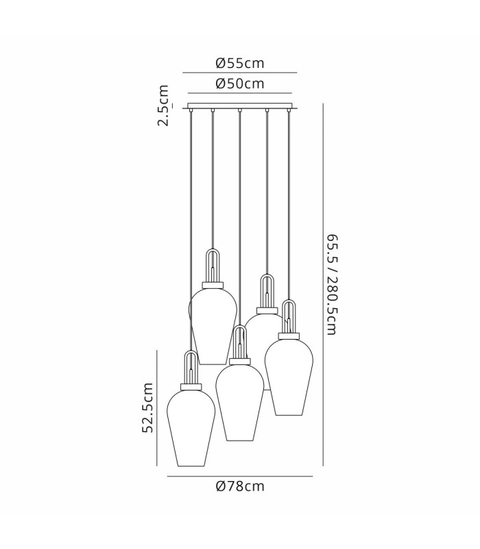 Yorktown 78cm Round 5 Light Pendant 23cm Pear Glass Brass Gold/Matt Black Brass Gold/Clear-2