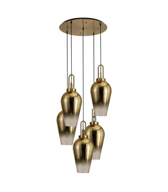 Yorktown 78cm Round 5 Light Pendant 23cm Pear Glass Brass Gold/Matt Black Brass Gold/Clear-4