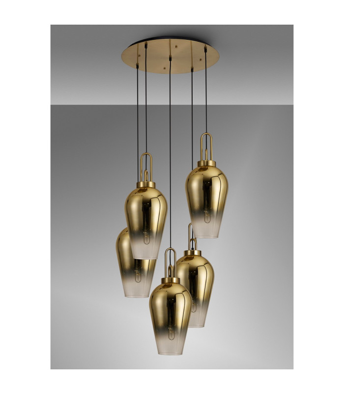 Yorktown 78cm Round 5 Light Pendant 23cm Pear Glass Brass Gold/Matt Black Brass Gold/Clear-10