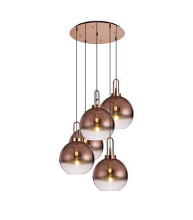 Yorktown 75cm Round 5 Light Pendant 30cm Globe Glass Copper/Matt Black Copper/Clear-1