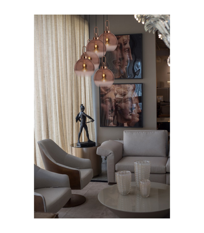 Yorktown 75cm Round 5 Light Pendant 30cm Globe Glass Copper/Matt Black Copper/Clear-4