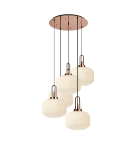 Yorktown 75cm 2.5m Round Pendant 5 x E27 Copper/Matt Black 30cm Pumpkin Shaped Ribbed Opal Glass-1