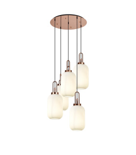 Yorktown 65cm Round 5 Light Pendant 20cm Tubular Ribbed Glass Copper/Matt Black Opal-1