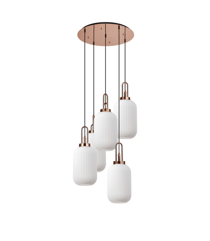 Yorktown 65cm Round 5 Light Pendant 20cm Tubular Ribbed Glass Copper/Matt Black Opal-4