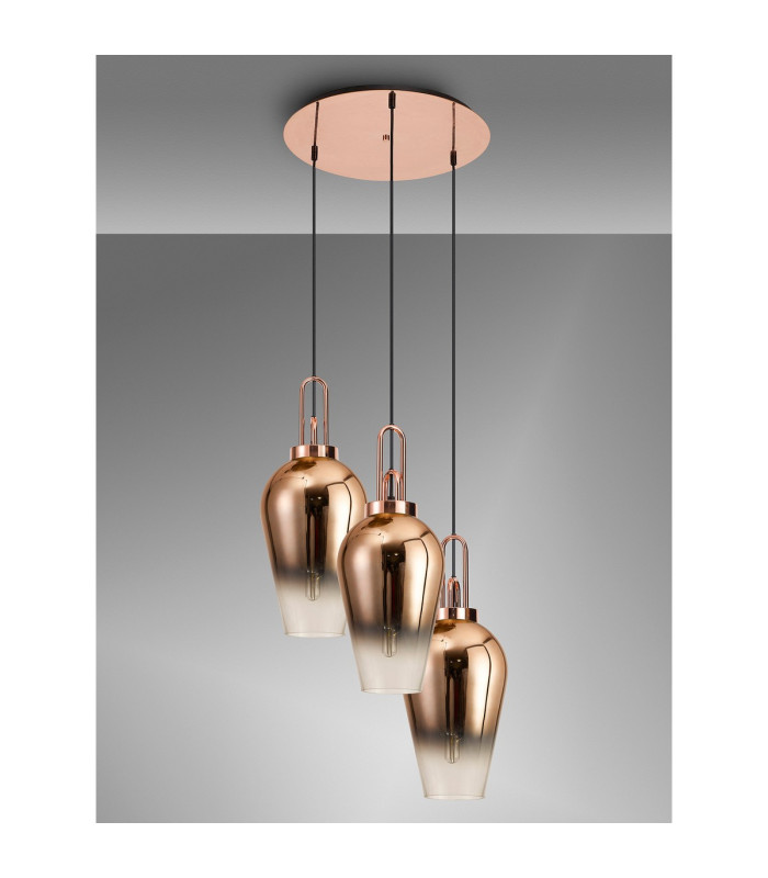 Yorktown 68cm Round 3 Light Pendant 23cm Pear Glass Copper/Matt Black Copper/Clear-9