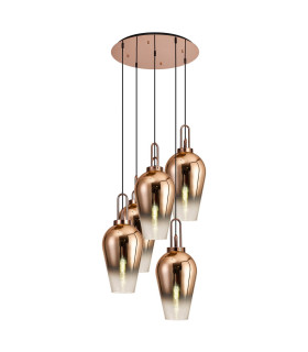 Yorktown 78cm Round 5 Light Pendant 23cm Pear Glass Copper/Matt Black Copper/Clear-1