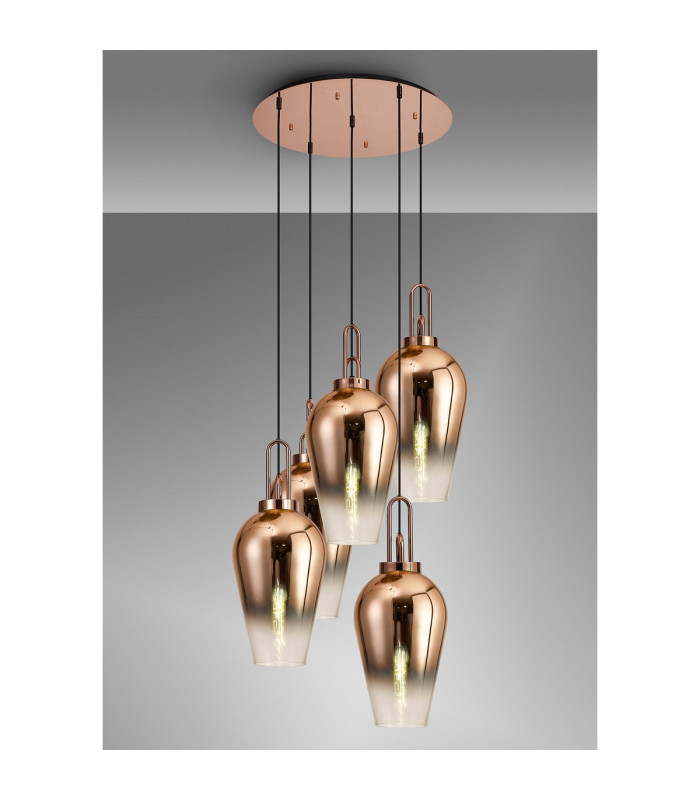 Yorktown 78cm Round 5 Light Pendant 23cm Pear Glass Copper/Matt Black Copper/Clear-3