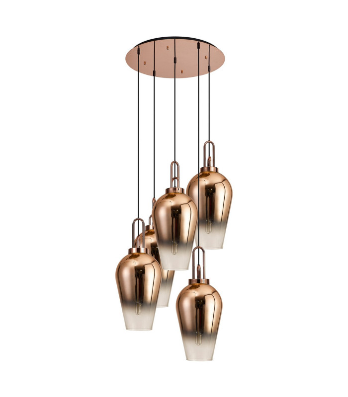 Yorktown 78cm Round 5 Light Pendant 23cm Pear Glass Copper/Matt Black Copper/Clear-4