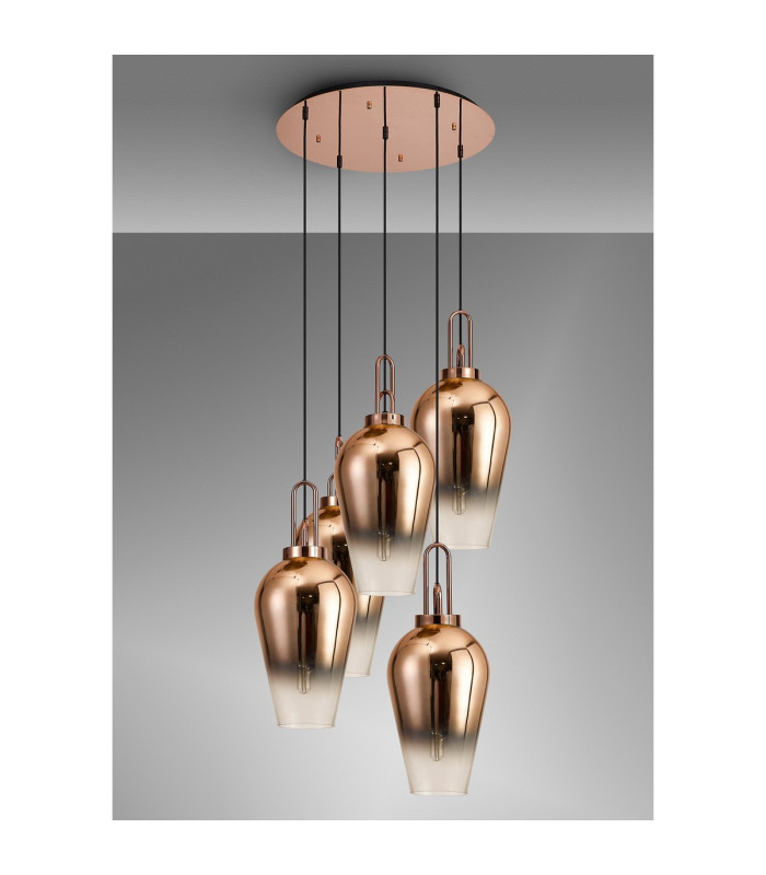 Yorktown 78cm Round 5 Light Pendant 23cm Pear Glass Copper/Matt Black Copper/Clear-9