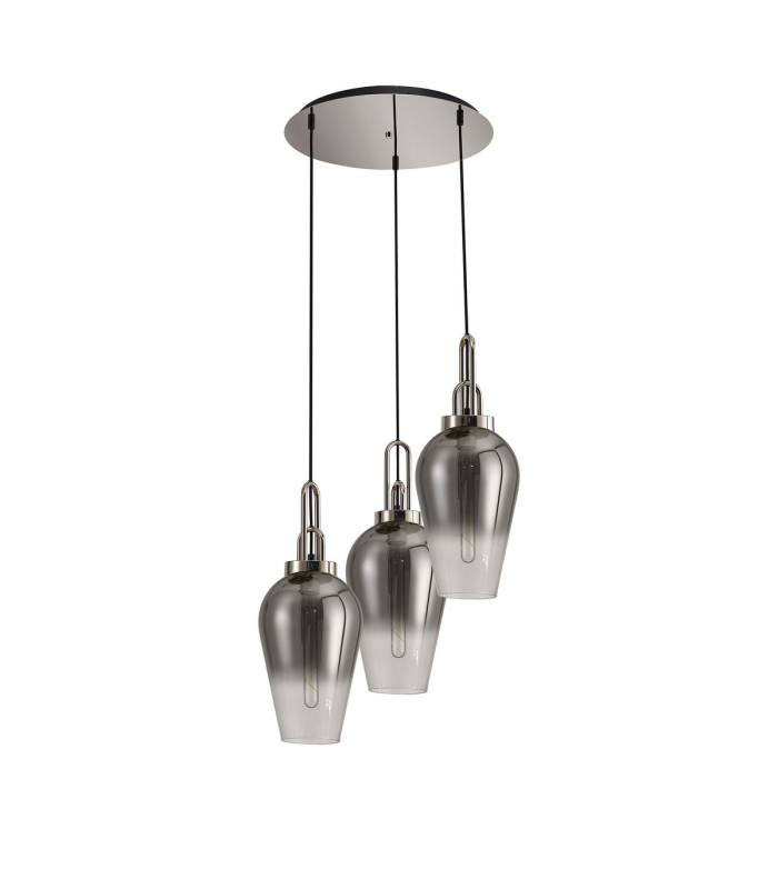 Yorktown 68cm Round 3 Light Pendant 23cm Pear Glass Polished Nickel/Matt Black Smoked/Clear-4