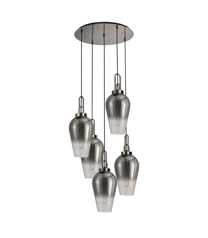 Yorktown 78cm Round 5 Light Pendant 23cm Pear Glass Polished Nickel/Matt Black Smoked/Clear-4