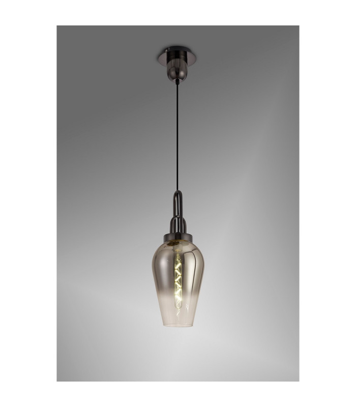 Yorktown 1 Light Pendant E27 23cm Pear Glass Black Chrome/Matt Black/Smoked/Clear-3
