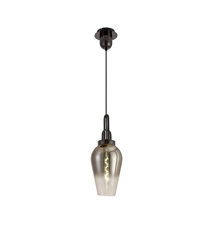 Yorktown 1 Light Pendant E27 23cm Pear Glass Black Chrome/Matt Black/Smoked/Clear-4