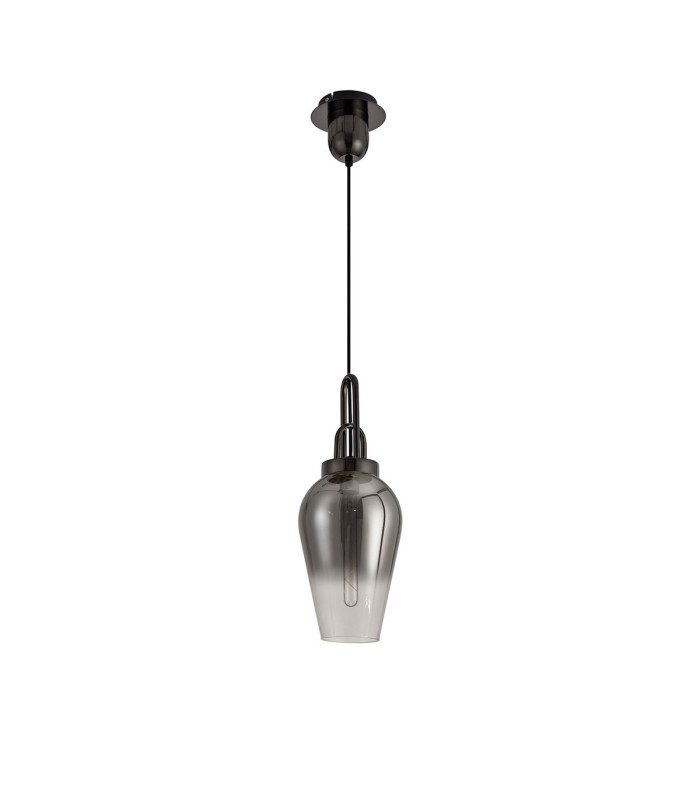 Yorktown 1 Light Pendant E27 23cm Pear Glass Black Chrome/Matt Black/Smoked/Clear-5