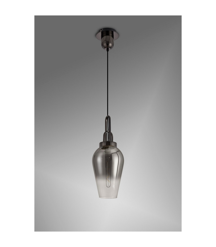 Yorktown 1 Light Pendant E27 23cm Pear Glass Black Chrome/Matt Black/Smoked/Clear-11