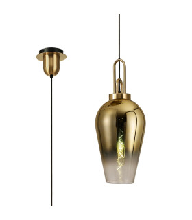 Yorktown 1 Light Pendant E27 23cm Pear Glass Brass Gold/Matt Black/Clear-1