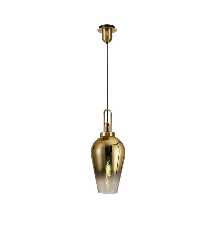 Yorktown 1 Light Pendant E27 23cm Pear Glass Brass Gold/Matt Black/Clear-4