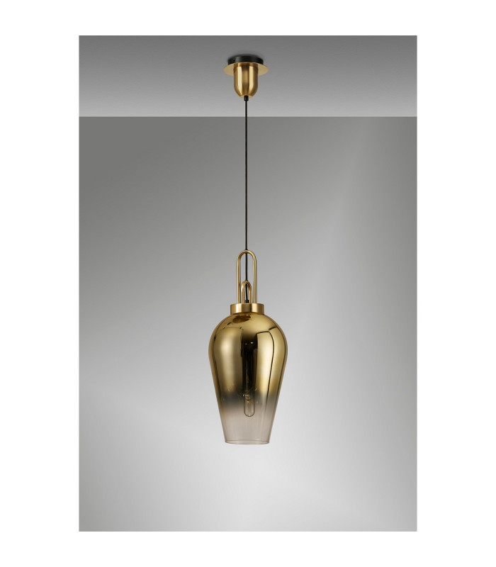 Yorktown 1 Light Pendant E27 23cm Pear Glass Brass Gold/Matt Black/Clear-12