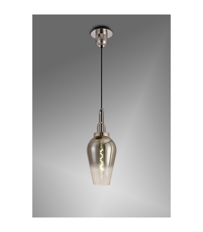 Yorktown 1 Light Pendant E27 23cm Pear Glass Polished Nickel/Matt Black/Smoked/Clear-3