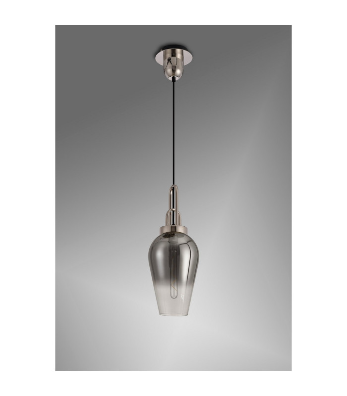 Yorktown 1 Light Pendant E27 23cm Pear Glass Polished Nickel/Matt Black/Smoked/Clear-11