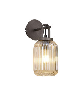 Yorktown Mini Wall Light Switched 1 x E27 Aged Pewter 14cm Tubular Ribbed Glass Champagne-1