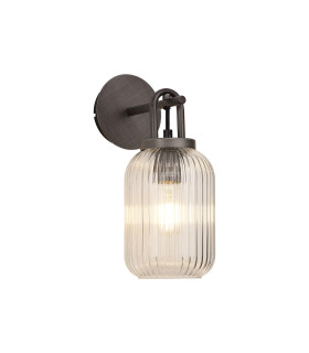 Yorktown Mini Wall Light Switched 1 x E27 Aged Pewter 14cm Tubular Ribbed Glass Clear-1