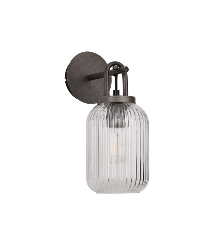 Yorktown Mini Wall Light Switched 1 x E27 Aged Pewter 14cm Tubular Ribbed Glass Clear-4