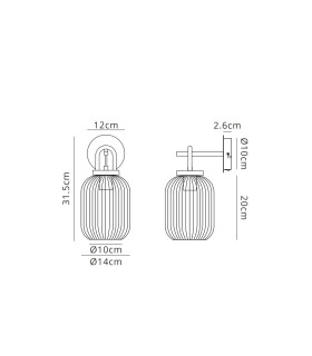 Yorktown Mini Wall Light Switched 1 x E27 Aged Pewter 14cm Tubular Ribbed Glass Green-2