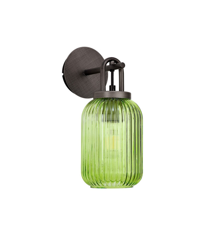 Yorktown Mini Wall Light Switched 1 x E27 Aged Pewter 14cm Tubular Ribbed Glass Green-4