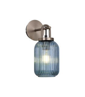 Yorktown Mini Wall Light Switched 1 x E27 Antique Silver 14cm Tubular Ribbed Glass Petrol Blue-1