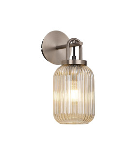 Yorktown Mini Wall Light Switched 1 x E27 Antique Silver 14cm Tubular Ribbed Glass Champagne-1
