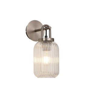 Yorktown Mini Wall Light Switched 1 x E27 Antique Silver 14cm Tubular Ribbed Glass Clear-1