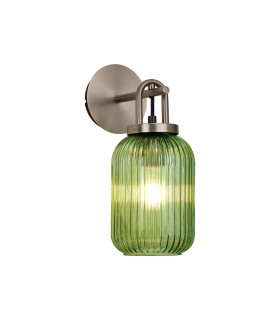 Yorktown Mini Wall Light Switched 1 x E27 Antique Silver 14cm Tubular Ribbed Glass Green-1