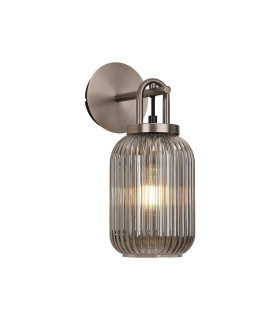Yorktown Mini Wall Light Switched 1 x E27 Antique Silver 14cm Tubular Ribbed Glass Smoked-1